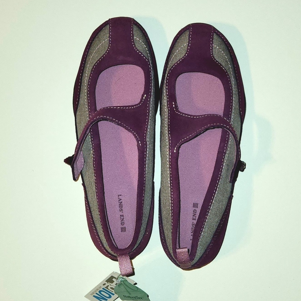 NWT Lands' End Women's Plum and Gray Flats